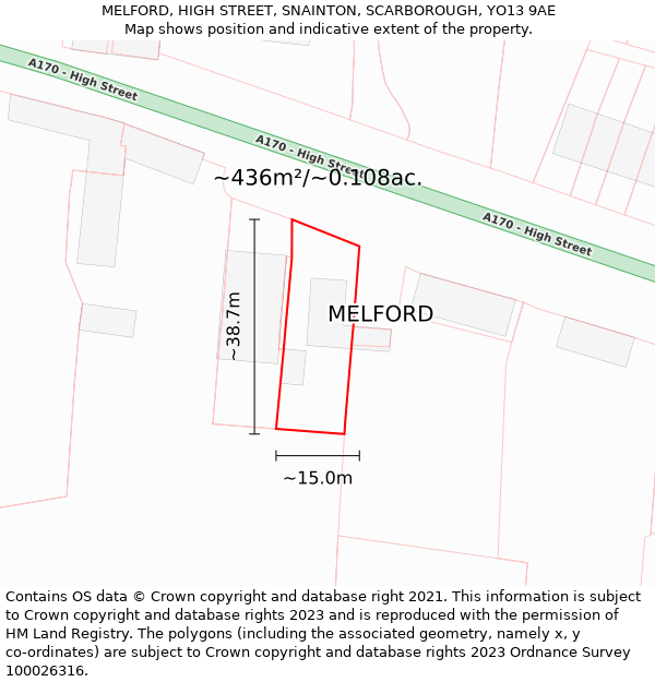 MELFORD, HIGH STREET, SNAINTON, SCARBOROUGH, YO13 9AE: Plot and title map