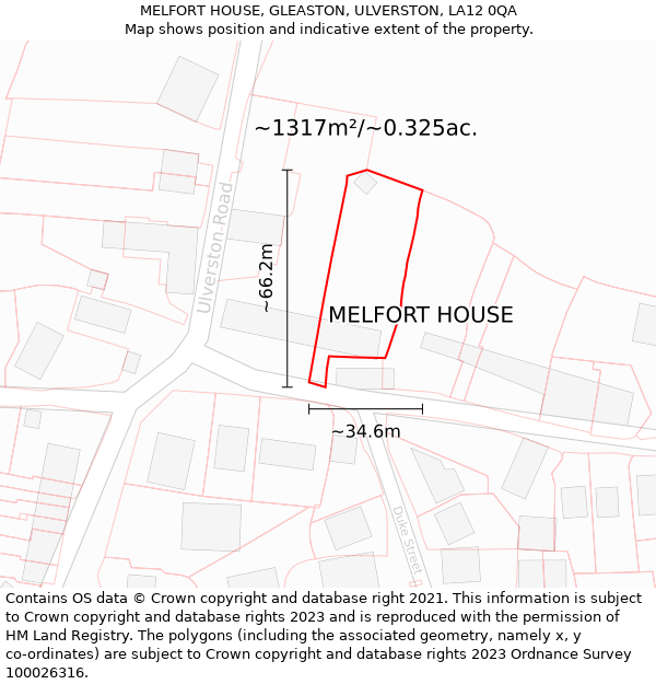 MELFORT HOUSE, GLEASTON, ULVERSTON, LA12 0QA: Plot and title map