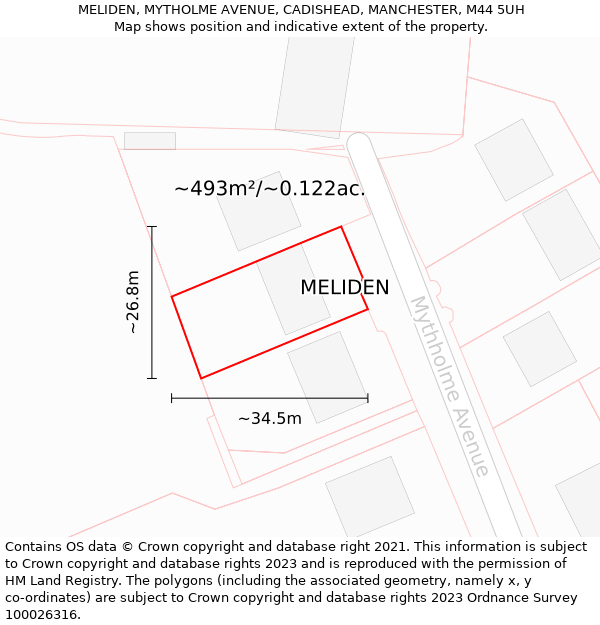 MELIDEN, MYTHOLME AVENUE, CADISHEAD, MANCHESTER, M44 5UH: Plot and title map