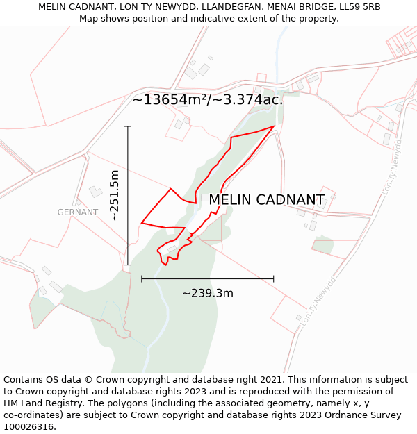 MELIN CADNANT, LON TY NEWYDD, LLANDEGFAN, MENAI BRIDGE, LL59 5RB: Plot and title map