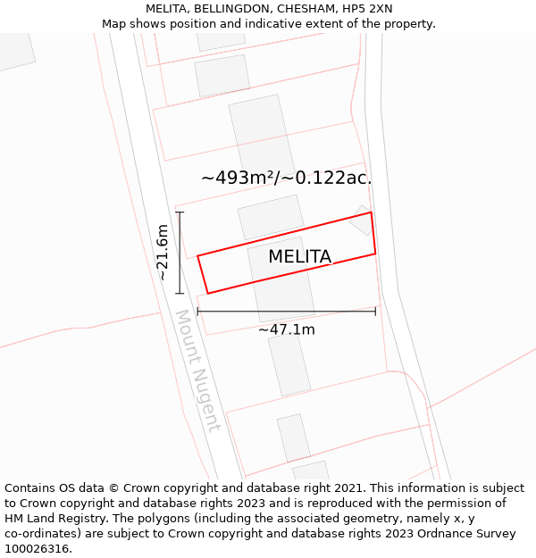 MELITA, BELLINGDON, CHESHAM, HP5 2XN: Plot and title map