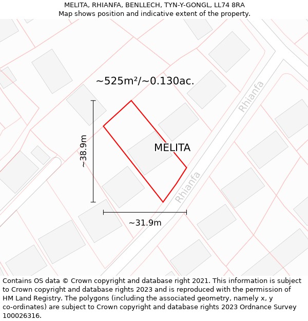 MELITA, RHIANFA, BENLLECH, TYN-Y-GONGL, LL74 8RA: Plot and title map