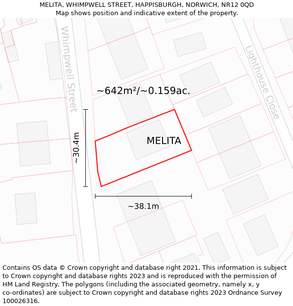 MELITA, WHIMPWELL STREET, HAPPISBURGH, NORWICH, NR12 0QD: Plot and title map