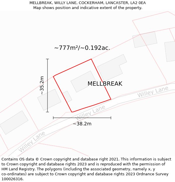 MELLBREAK, WILLY LANE, COCKERHAM, LANCASTER, LA2 0EA: Plot and title map