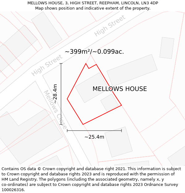 MELLOWS HOUSE, 3, HIGH STREET, REEPHAM, LINCOLN, LN3 4DP: Plot and title map