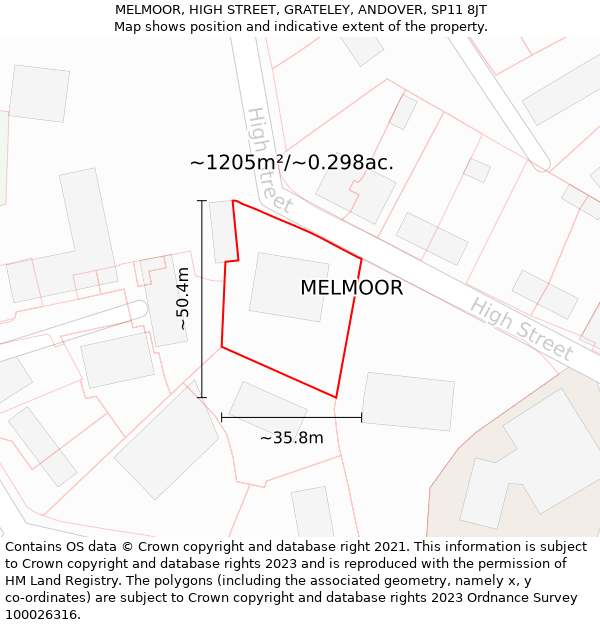 MELMOOR, HIGH STREET, GRATELEY, ANDOVER, SP11 8JT: Plot and title map