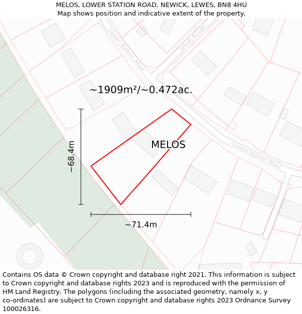 MELOS, LOWER STATION ROAD, NEWICK, LEWES, BN8 4HU: Plot and title map