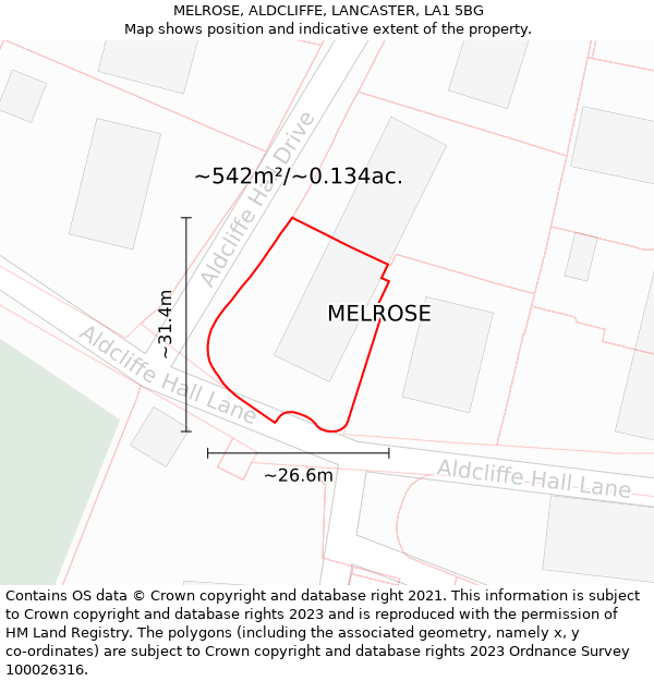 MELROSE, ALDCLIFFE, LANCASTER, LA1 5BG: Plot and title map