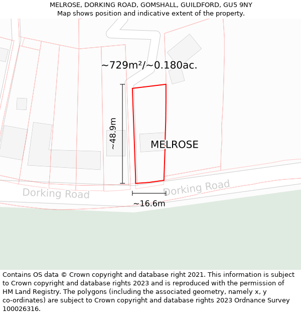 MELROSE, DORKING ROAD, GOMSHALL, GUILDFORD, GU5 9NY: Plot and title map