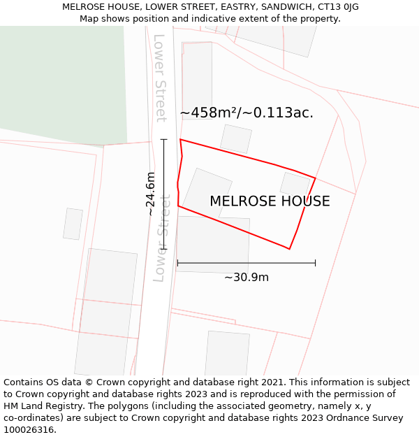 MELROSE HOUSE, LOWER STREET, EASTRY, SANDWICH, CT13 0JG: Plot and title map