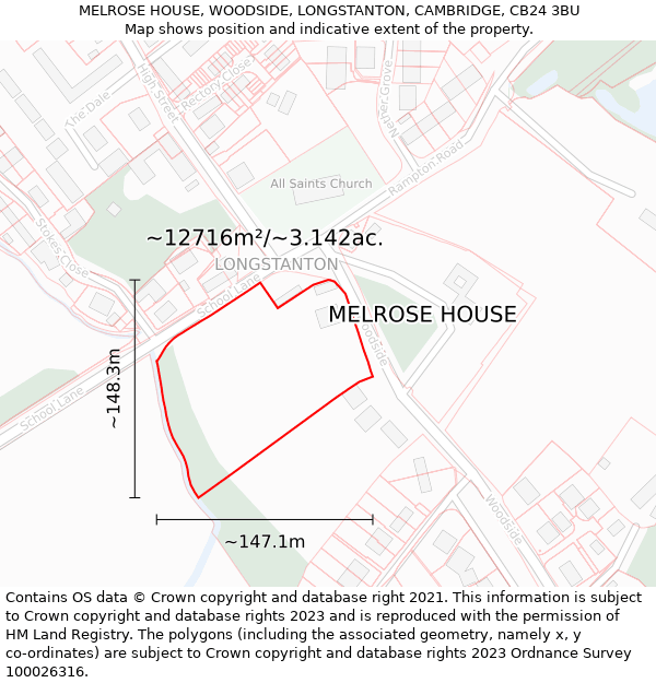 MELROSE HOUSE, WOODSIDE, LONGSTANTON, CAMBRIDGE, CB24 3BU: Plot and title map