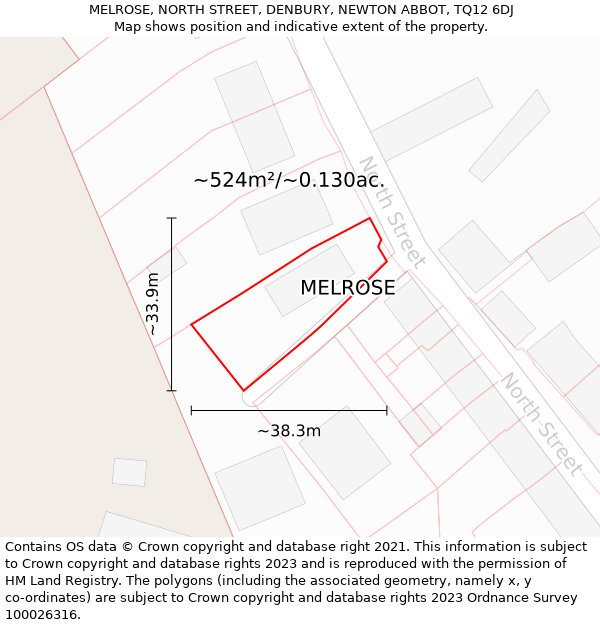 MELROSE, NORTH STREET, DENBURY, NEWTON ABBOT, TQ12 6DJ: Plot and title map