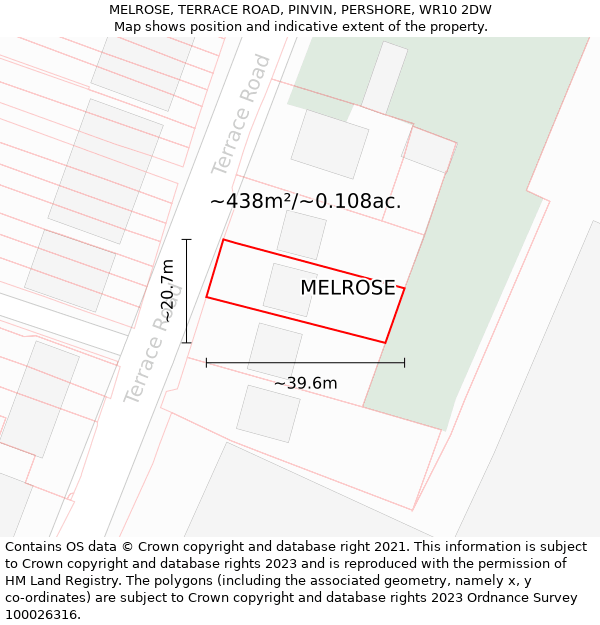 MELROSE, TERRACE ROAD, PINVIN, PERSHORE, WR10 2DW: Plot and title map
