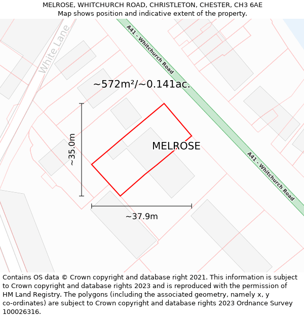 MELROSE, WHITCHURCH ROAD, CHRISTLETON, CHESTER, CH3 6AE: Plot and title map