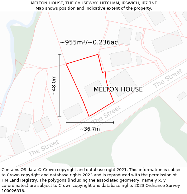 MELTON HOUSE, THE CAUSEWAY, HITCHAM, IPSWICH, IP7 7NF: Plot and title map