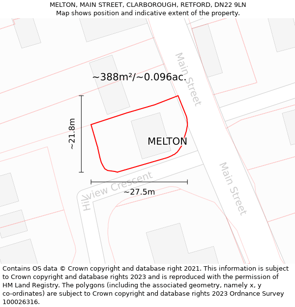 MELTON, MAIN STREET, CLARBOROUGH, RETFORD, DN22 9LN: Plot and title map