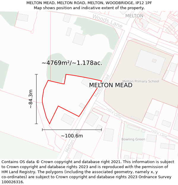 MELTON MEAD, MELTON ROAD, MELTON, WOODBRIDGE, IP12 1PF: Plot and title map