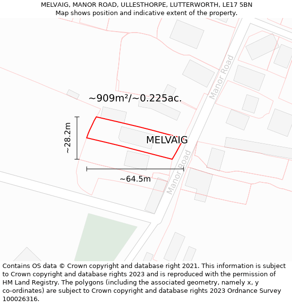 MELVAIG, MANOR ROAD, ULLESTHORPE, LUTTERWORTH, LE17 5BN: Plot and title map