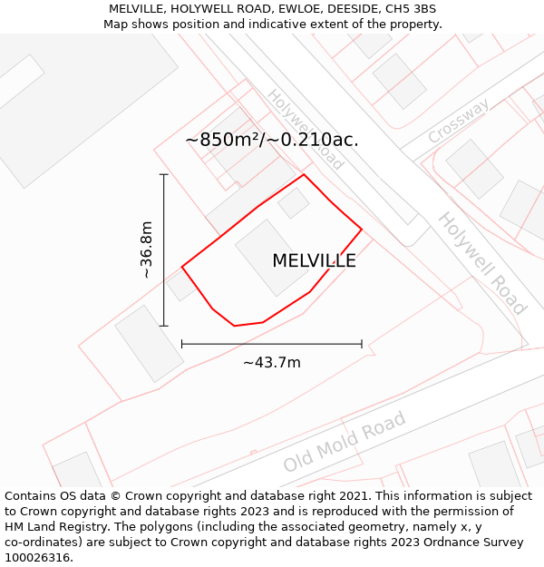 MELVILLE, HOLYWELL ROAD, EWLOE, DEESIDE, CH5 3BS: Plot and title map