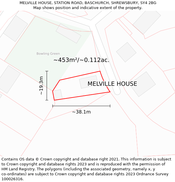 MELVILLE HOUSE, STATION ROAD, BASCHURCH, SHREWSBURY, SY4 2BG: Plot and title map