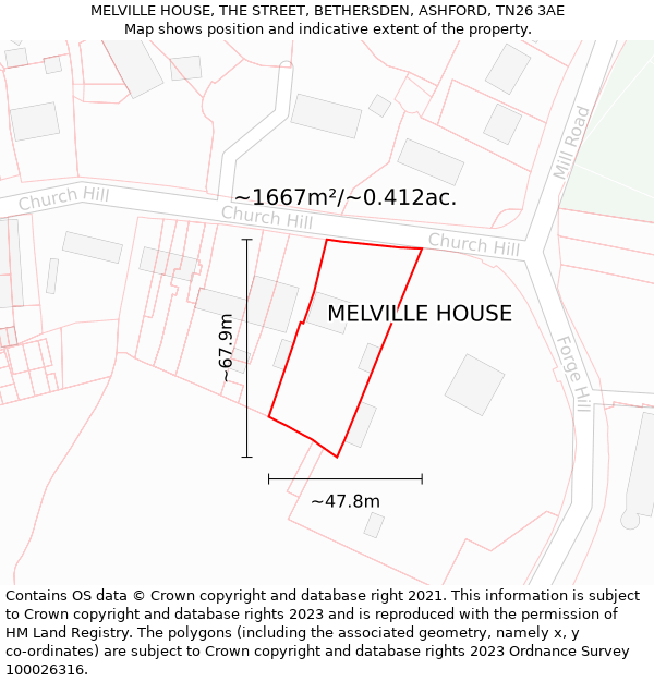 MELVILLE HOUSE, THE STREET, BETHERSDEN, ASHFORD, TN26 3AE: Plot and title map
