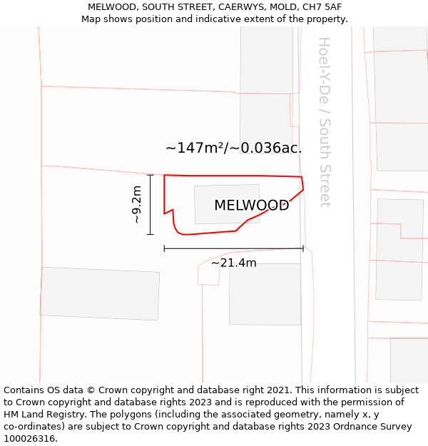 MELWOOD, SOUTH STREET, CAERWYS, MOLD, CH7 5AF: Plot and title map