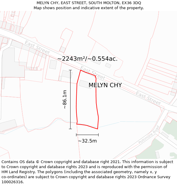 MELYN CHY, EAST STREET, SOUTH MOLTON, EX36 3DQ: Plot and title map