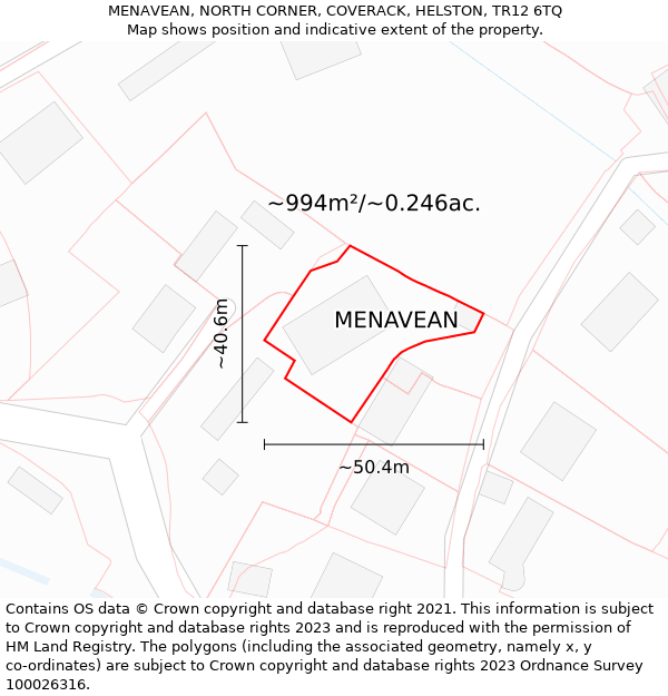 MENAVEAN, NORTH CORNER, COVERACK, HELSTON, TR12 6TQ: Plot and title map