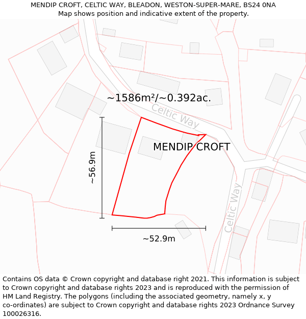 MENDIP CROFT, CELTIC WAY, BLEADON, WESTON-SUPER-MARE, BS24 0NA: Plot and title map