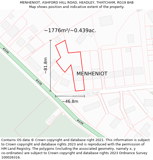 MENHENIOT, ASHFORD HILL ROAD, HEADLEY, THATCHAM, RG19 8AB: Plot and title map