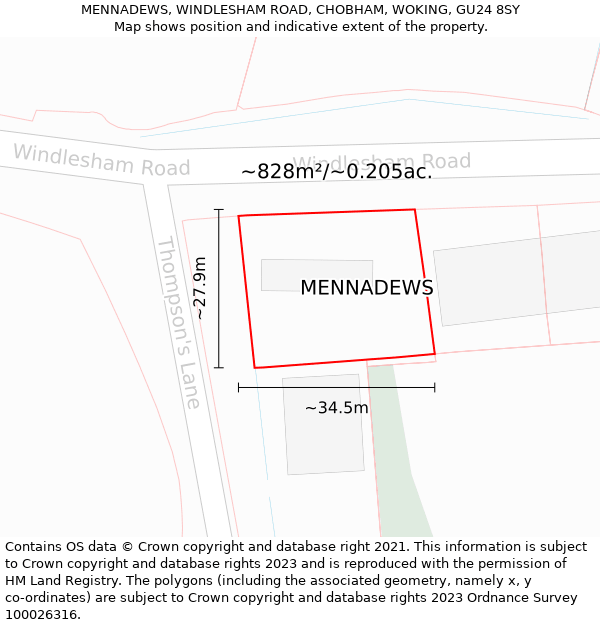 MENNADEWS, WINDLESHAM ROAD, CHOBHAM, WOKING, GU24 8SY: Plot and title map