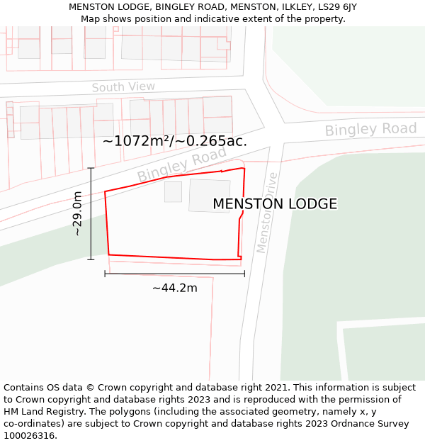 MENSTON LODGE, BINGLEY ROAD, MENSTON, ILKLEY, LS29 6JY: Plot and title map