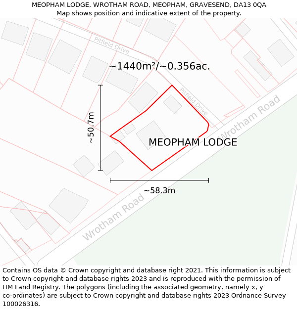 MEOPHAM LODGE, WROTHAM ROAD, MEOPHAM, GRAVESEND, DA13 0QA: Plot and title map