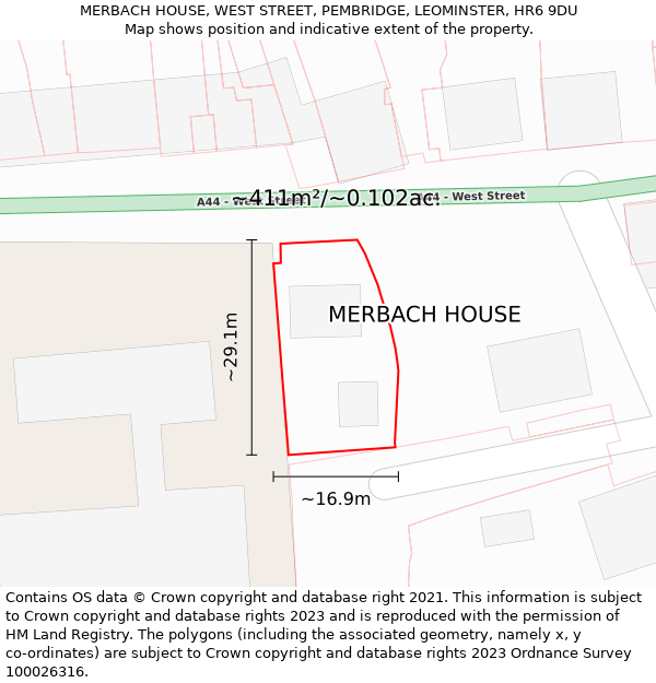 MERBACH HOUSE, WEST STREET, PEMBRIDGE, LEOMINSTER, HR6 9DU: Plot and title map