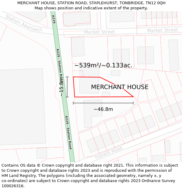 MERCHANT HOUSE, STATION ROAD, STAPLEHURST, TONBRIDGE, TN12 0QH: Plot and title map