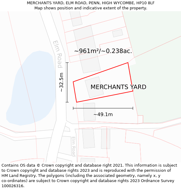 MERCHANTS YARD, ELM ROAD, PENN, HIGH WYCOMBE, HP10 8LF: Plot and title map