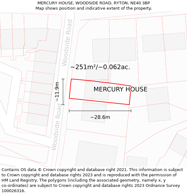 MERCURY HOUSE, WOODSIDE ROAD, RYTON, NE40 3BP: Plot and title map
