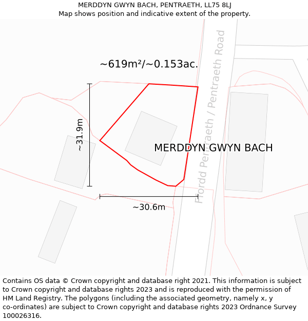 MERDDYN GWYN BACH, PENTRAETH, LL75 8LJ: Plot and title map