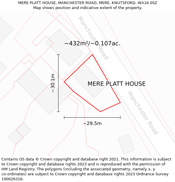 MERE PLATT HOUSE, MANCHESTER ROAD, MERE, KNUTSFORD, WA16 0SZ: Plot and title map