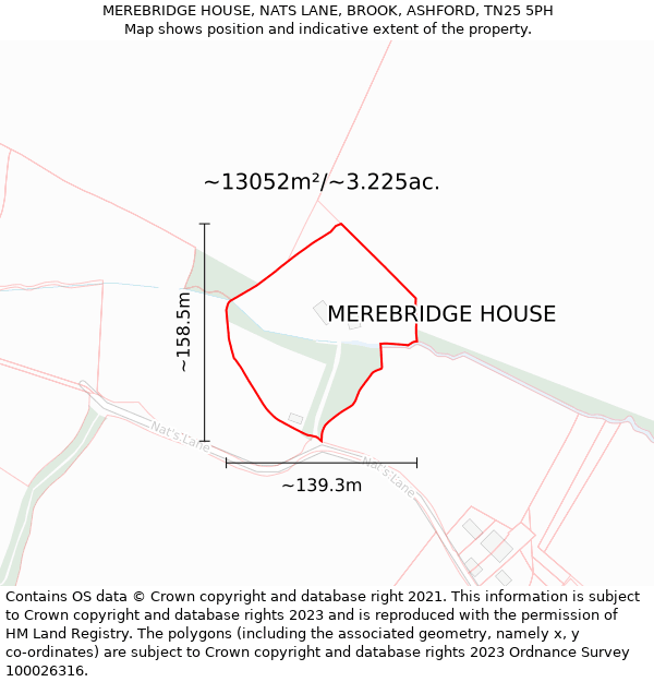 MEREBRIDGE HOUSE, NATS LANE, BROOK, ASHFORD, TN25 5PH: Plot and title map