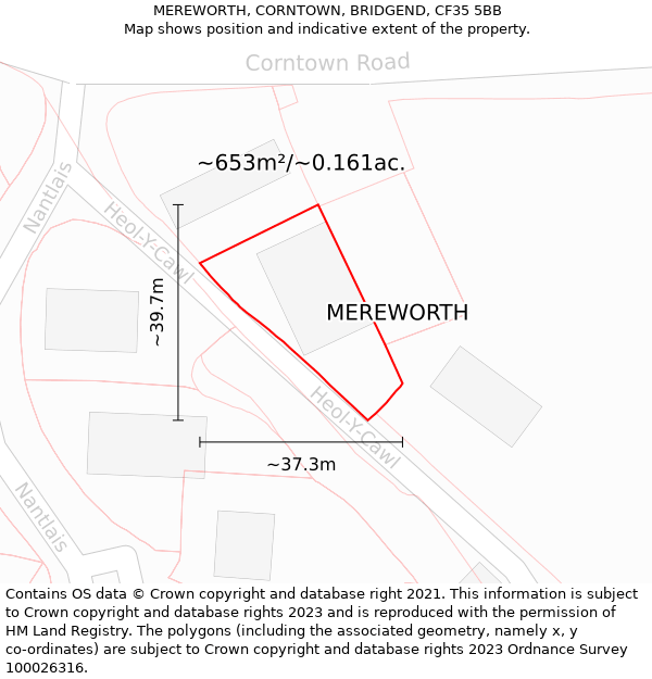 MEREWORTH, CORNTOWN, BRIDGEND, CF35 5BB: Plot and title map