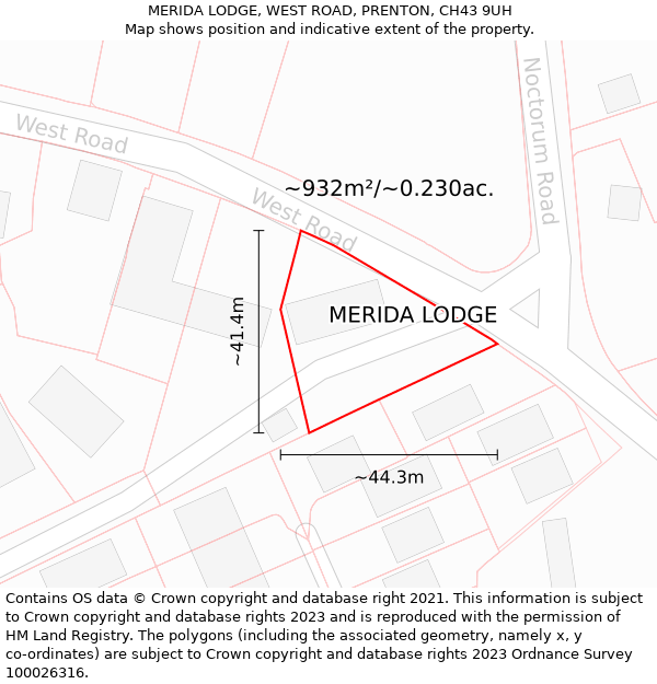 MERIDA LODGE, WEST ROAD, PRENTON, CH43 9UH: Plot and title map