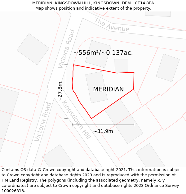 MERIDIAN, KINGSDOWN HILL, KINGSDOWN, DEAL, CT14 8EA: Plot and title map