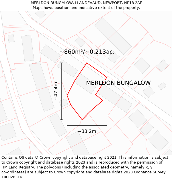 MERLDON BUNGALOW, LLANDEVAUD, NEWPORT, NP18 2AF: Plot and title map
