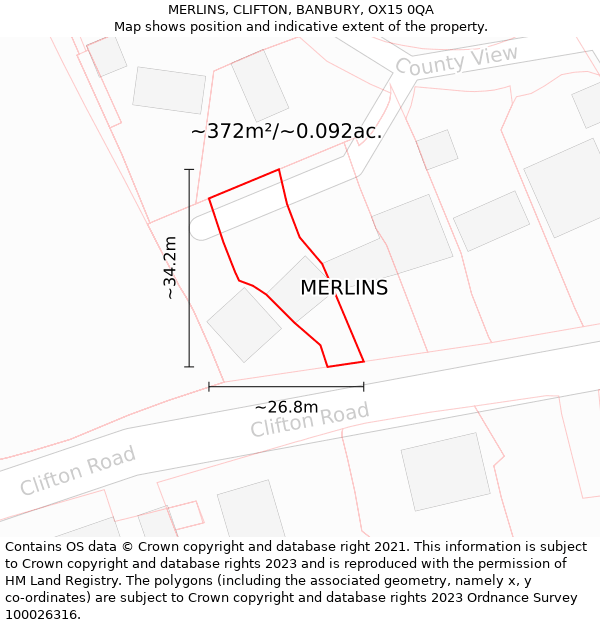 MERLINS, CLIFTON, BANBURY, OX15 0QA: Plot and title map