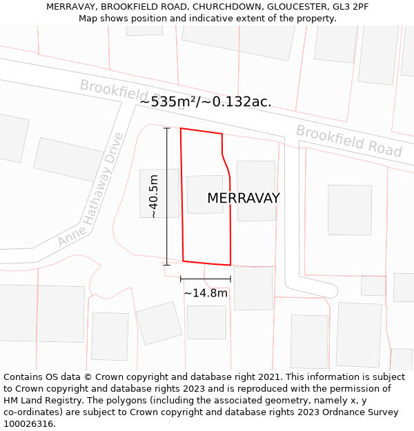 MERRAVAY, BROOKFIELD ROAD, CHURCHDOWN, GLOUCESTER, GL3 2PF: Plot and title map