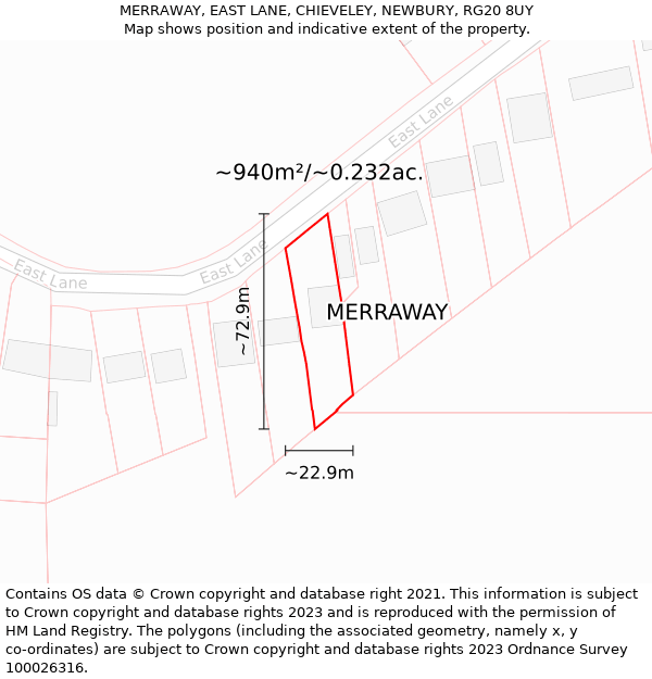 MERRAWAY, EAST LANE, CHIEVELEY, NEWBURY, RG20 8UY: Plot and title map