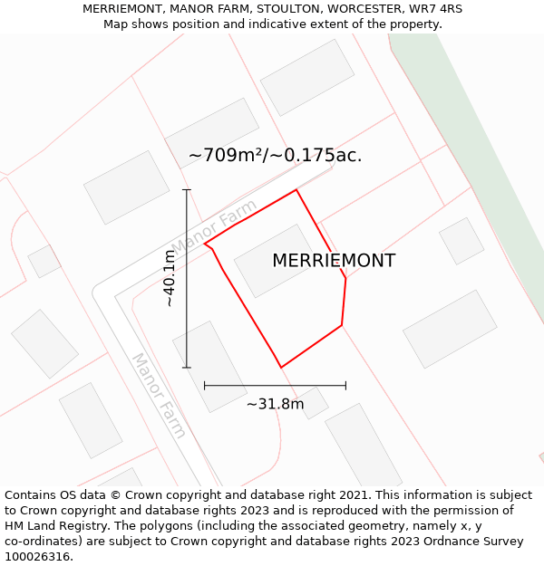 MERRIEMONT, MANOR FARM, STOULTON, WORCESTER, WR7 4RS: Plot and title map