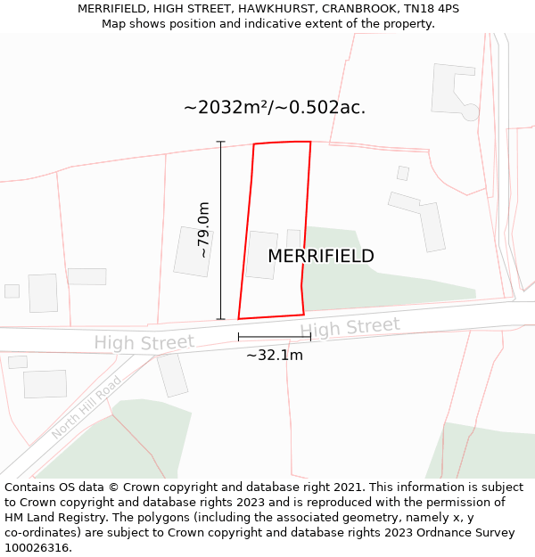 MERRIFIELD, HIGH STREET, HAWKHURST, CRANBROOK, TN18 4PS: Plot and title map