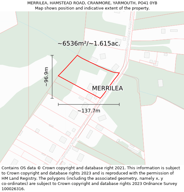 MERRILEA, HAMSTEAD ROAD, CRANMORE, YARMOUTH, PO41 0YB: Plot and title map